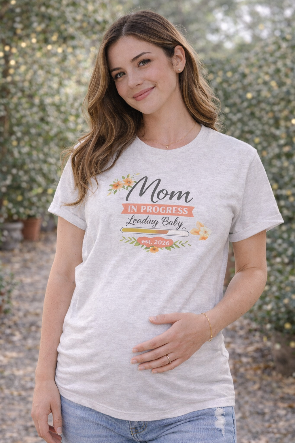 Mom In Progress Loading Baby Shirt, Pregnancy Announcement Tee, Floral Maternity Shirt, Est 2026 Baby Reveal Tee, Expecting Mom Gift