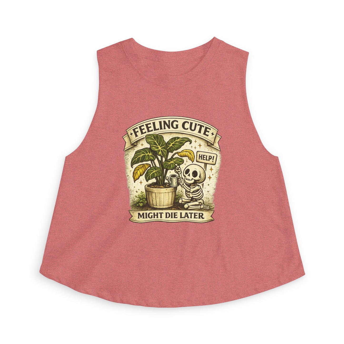 Feeling Cute Might Die Later Crop Tank Top, Funny Plant Lover Shirt, Skeleton Plant Shirt, Gothic Botanical Tank