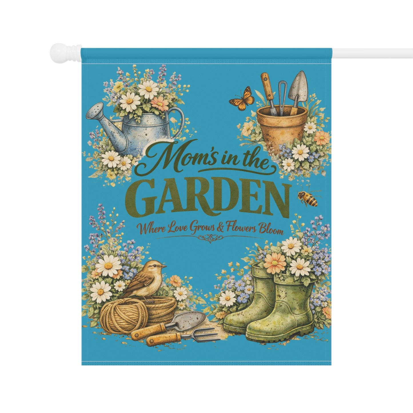 Mom’s in the Garden Banner, Botanical Garden Flag, Floral Mother’s Day Garden Decor, Gift for Gardening Mom