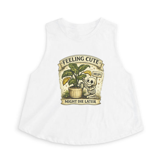 Feeling Cute Might Die Later Crop Tank Top, Funny Plant Lover Shirt, Skeleton Plant Shirt, Gothic Botanical Tank