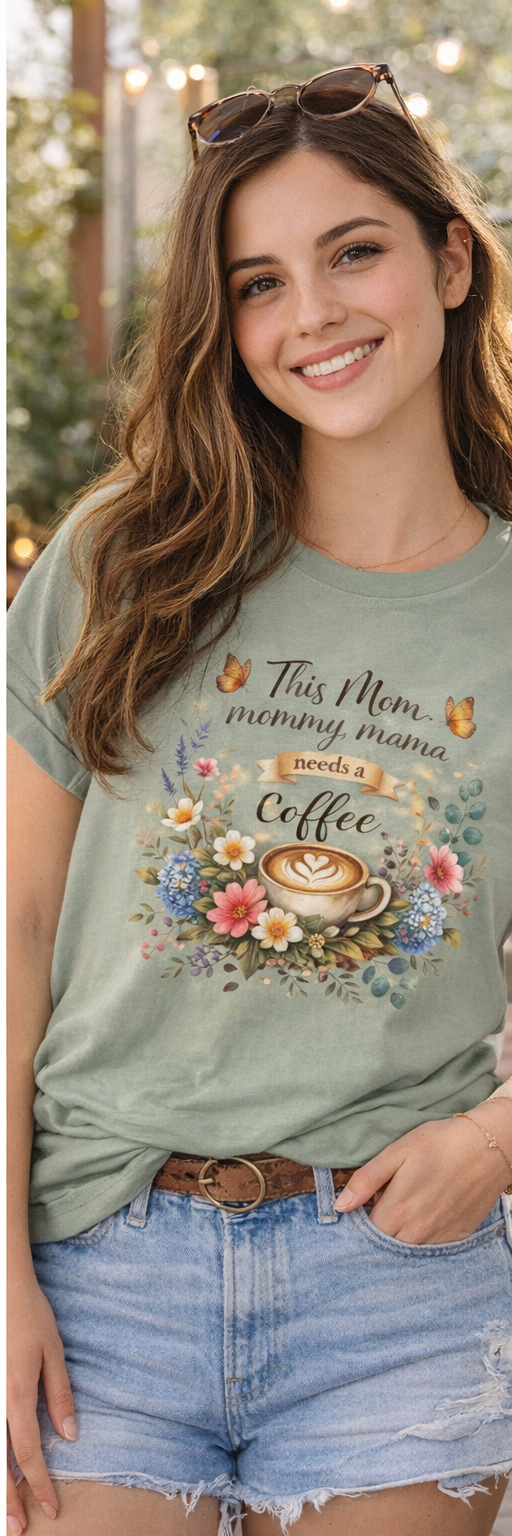 "This Mom, Mommy, Mama needs a Coffee - Floral Tee