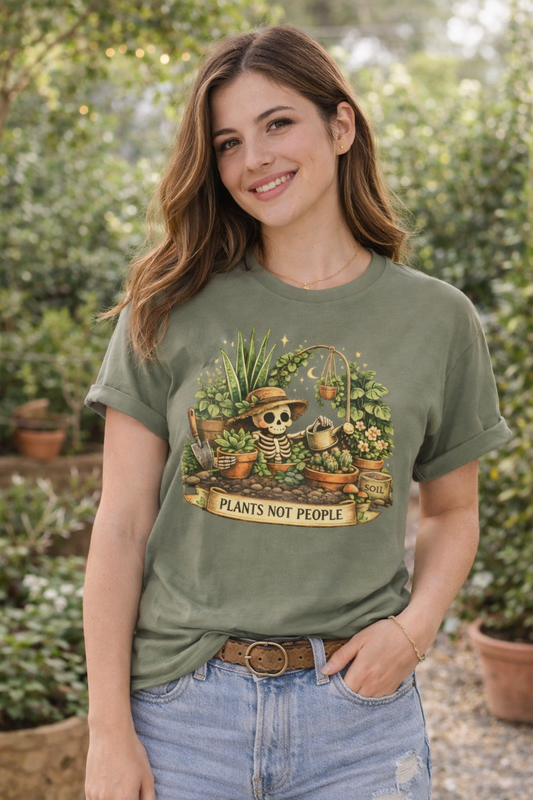 Plants Not People Shirt | Skeleton Plant Lover Tee | Gothic Botanical Graphic Tee