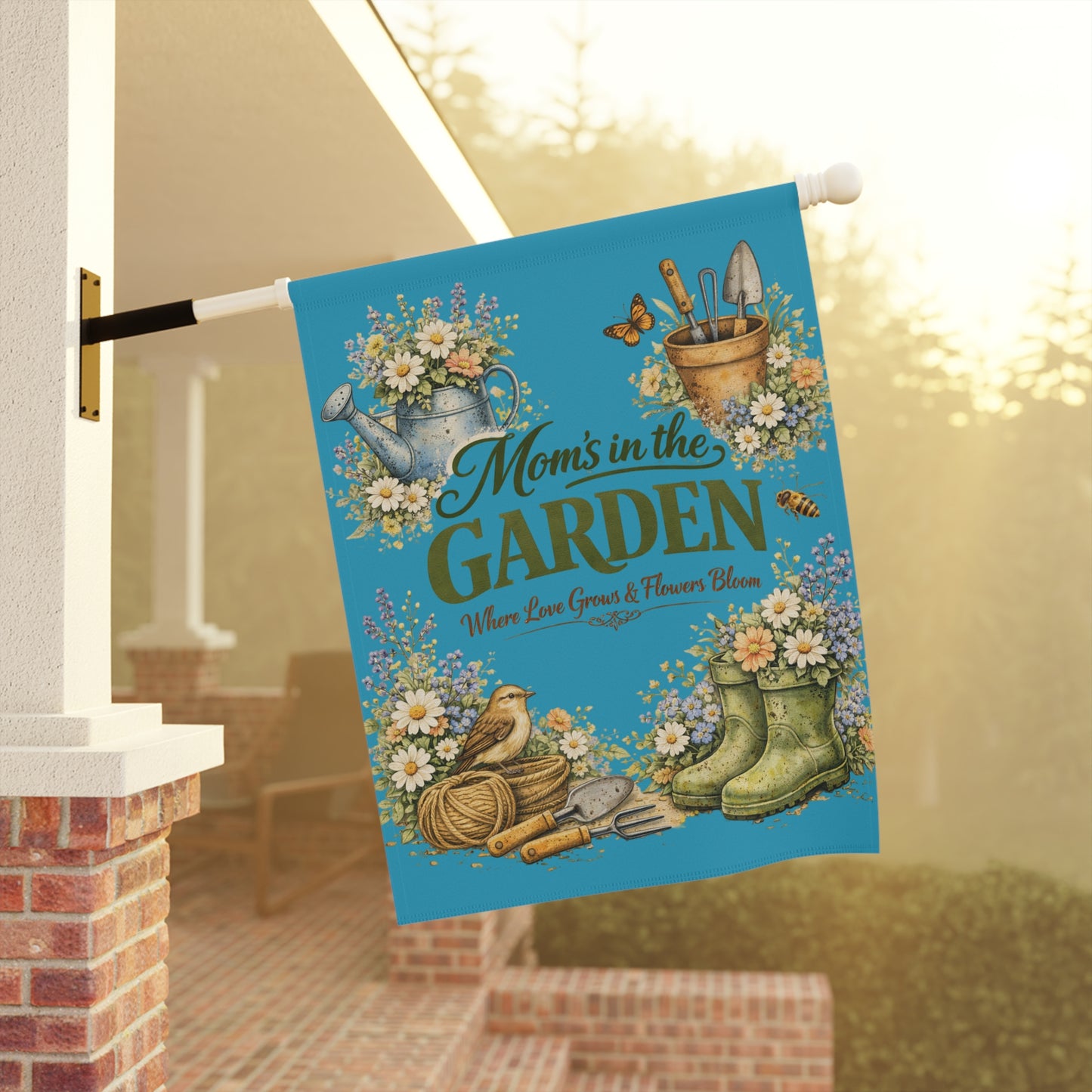 Mom’s in the Garden Banner, Botanical Garden Flag, Floral Mother’s Day Garden Decor, Gift for Gardening Mom