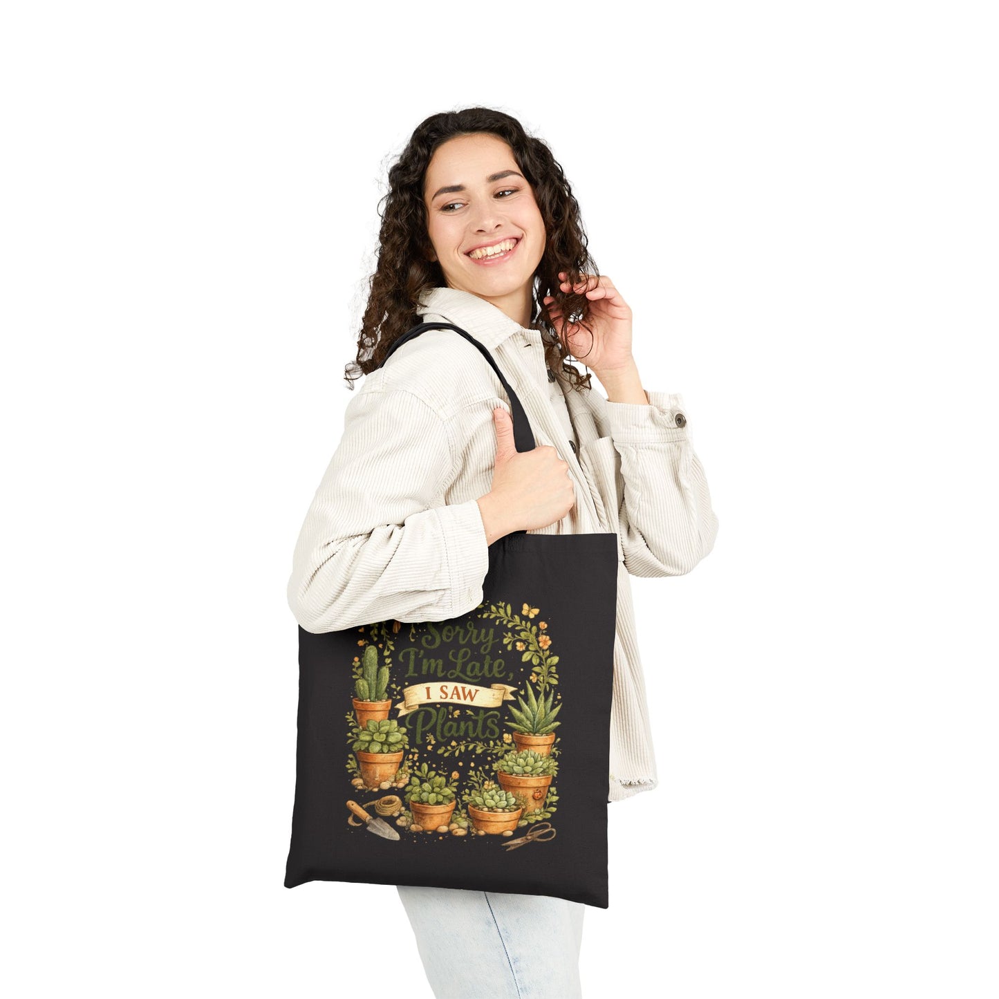 Sorry I’m Late I Saw Plants Tote Bag | Funny Plant Lover Tote | Botanical Market Bag | Gift for Plant Mom | Gardener Gift