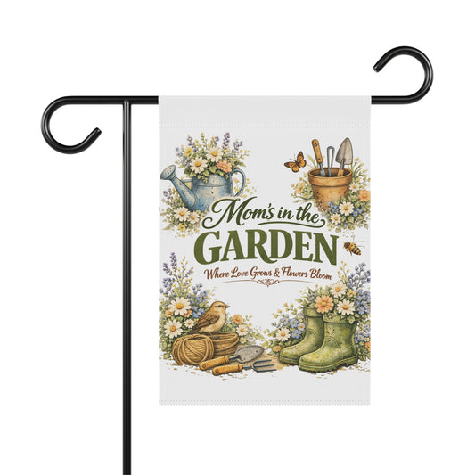 Mom’s in the Garden Banner, Botanical Garden Flag, Floral Mother’s Day Garden Decor, Gift for Gardening Mom
