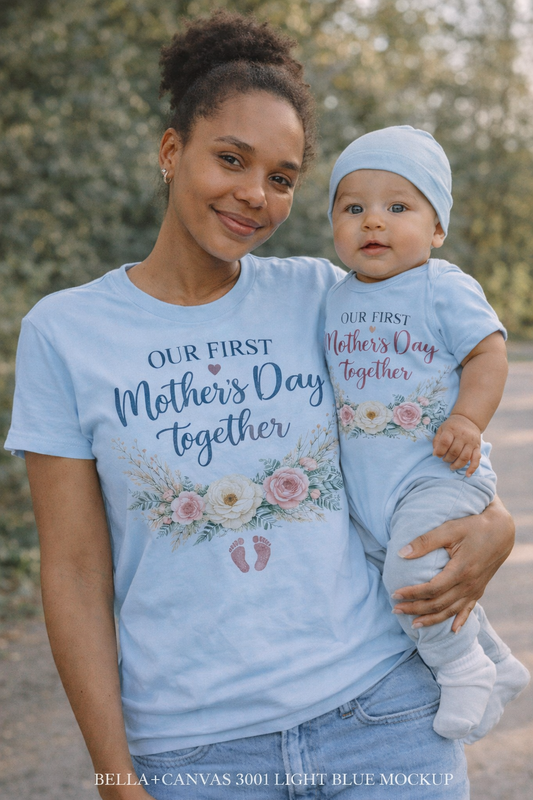 First Mother's Day Together – Mommy & Me Matching Set (Light Blue)